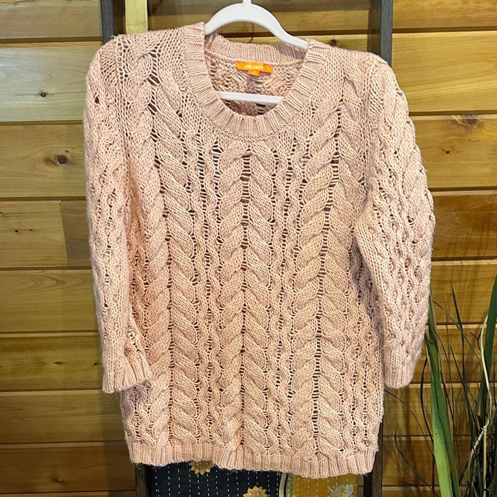 Joe Fresh Light Pink Cable Knit Crewneck Sweater